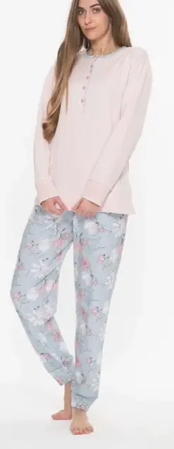 Gary Dames Pyjama: 100% katoen interlock, blauw / roze ( GARY.71 )