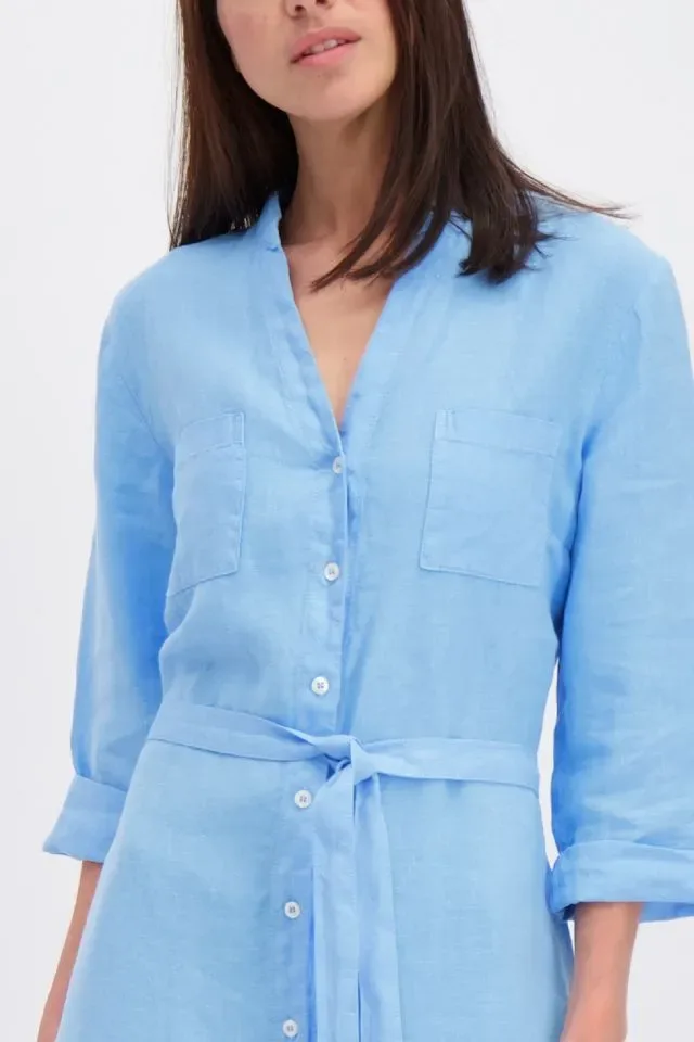 Signe Nature Linnen Kleed: Blauw, 3/4 mouw ( Signe.1142 )