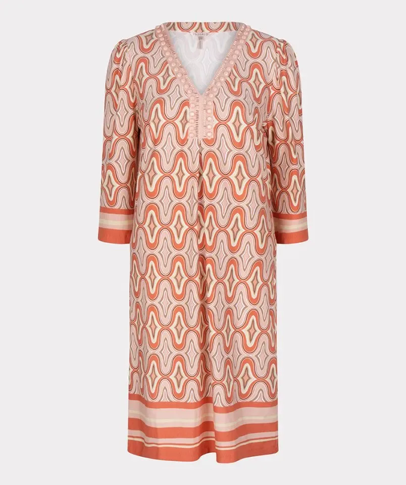 Esqualo Kleed: Oranje print, V hals  ( esq.248 )