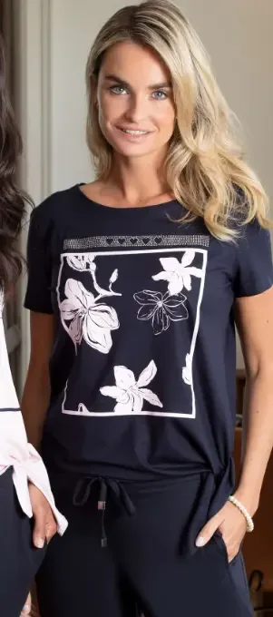 Eugen Klein Shirt: Donker blauw, met roze print ( eug.100 )