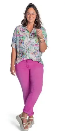 KJ Brand Broek Betty: Fuschia, elastiek + knoop ( BRA.273 )