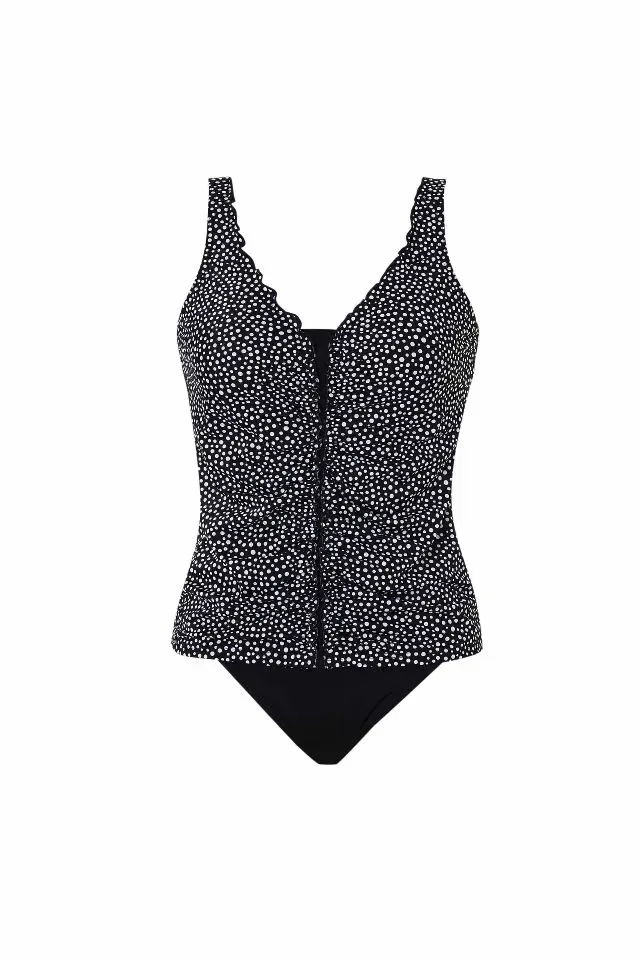 Sunflair Tankini: Zwart met witte bolletjes, midi slip ( SUN.108 )