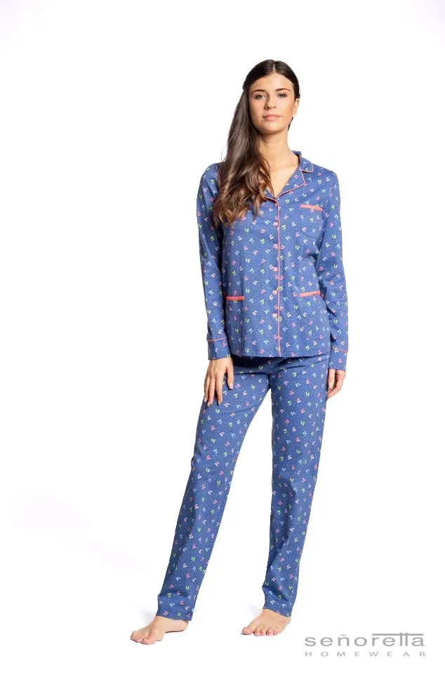 Egatex Dames Pyjama:Doorknoop, kersen ( Tot 2XL ) ( EGA.331 )