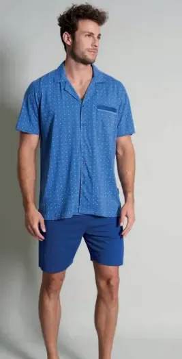 Gotzburg heren pyjama: korte mouw / short, 100% katoen, Doorknoop pyjama ( GOT.40 )