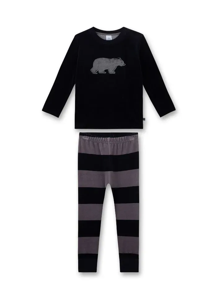 Sanetta Jongens Pyjama: Velours, beer motief, donker blauw ( SAN.67 )