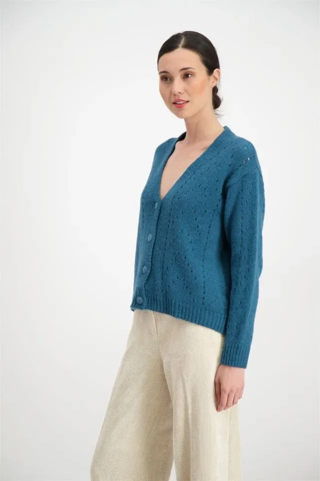 Signe Nature Cardigan: petrol, grof gebreid ( Signe.1164 )