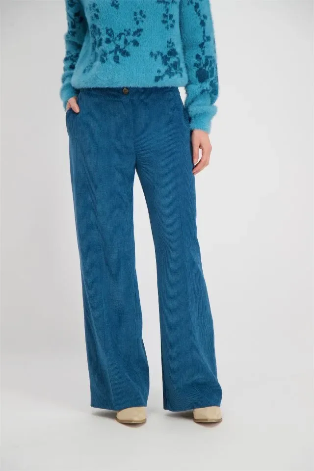 Signe Nature Broek: Ribfluweel, Petrol ( Signe.1168 )