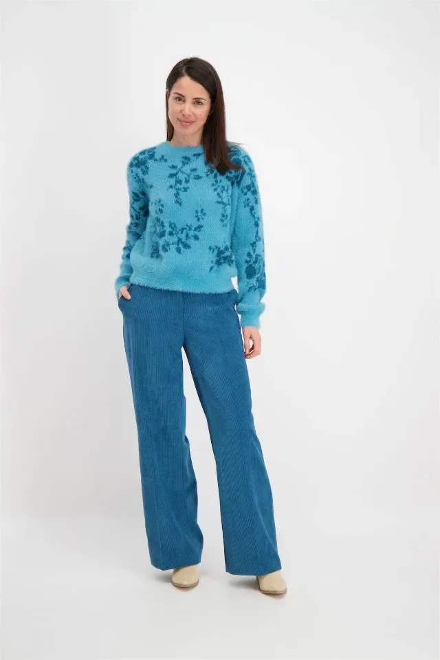 Signe Nature Broek: Ribfluweel, Petrol ( Signe.1168 )