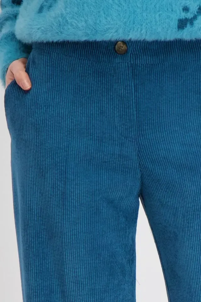 Signe Nature Broek: Ribfluweel, Petrol ( Signe.1168 )