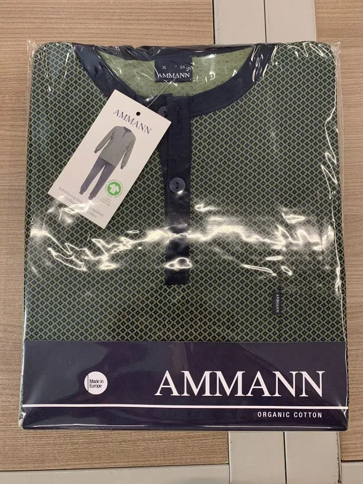 Ammann Heren Pyjama: Groen bedrukt, Pat en knopen ( AMM.562 )