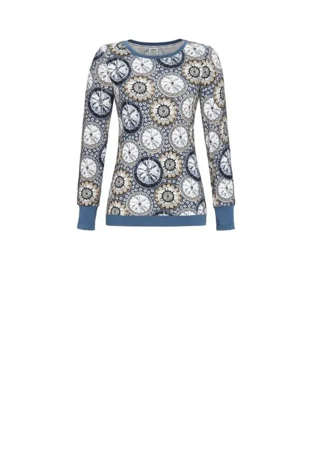 Ringella Dames Pyjama: Blauw met effen broek ( Warme kwaliteit ) ( RIN.467 )