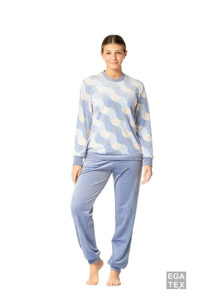 Egatex dames pyjama: Velours, licht blauw ( EGA.373 )