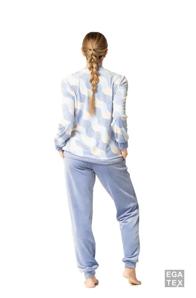 Egatex dames pyjama: Velours, licht blauw ( EGA.373 )