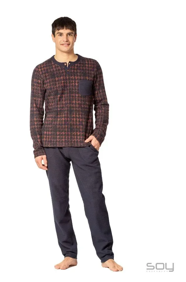 Egatex ( Soy ) Heren pyjama: Bordeau / Blauw, Punto Milano ( EGA.380 )