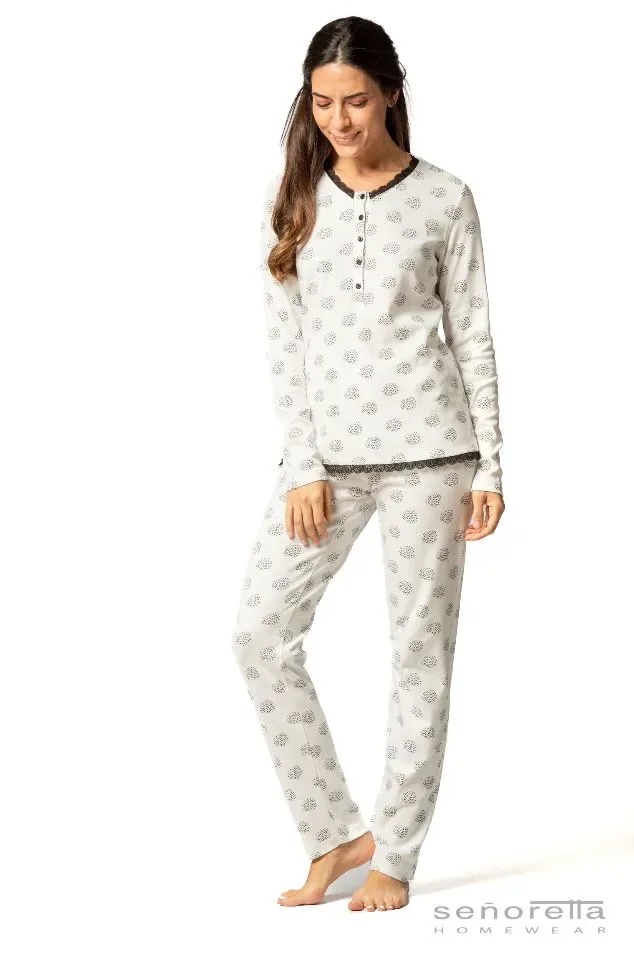 Egatex Dames pyjama interlock: Wit / zwart ( EGA.386 )