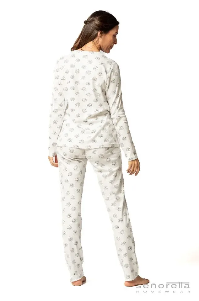 Egatex Dames pyjama interlock: Wit / zwart ( EGA.386 )