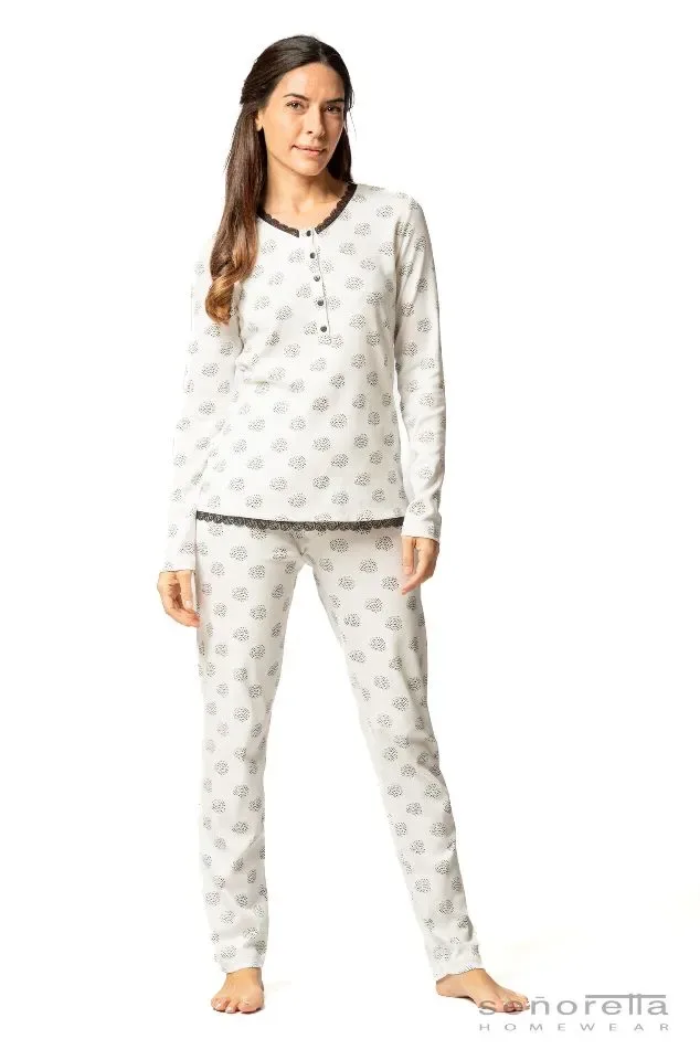 Egatex Dames pyjama interlock: Wit / zwart ( EGA.386 )