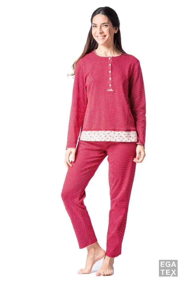 Egatex Dames pyjama: Rood, lange mouwen ( EGA.388 )