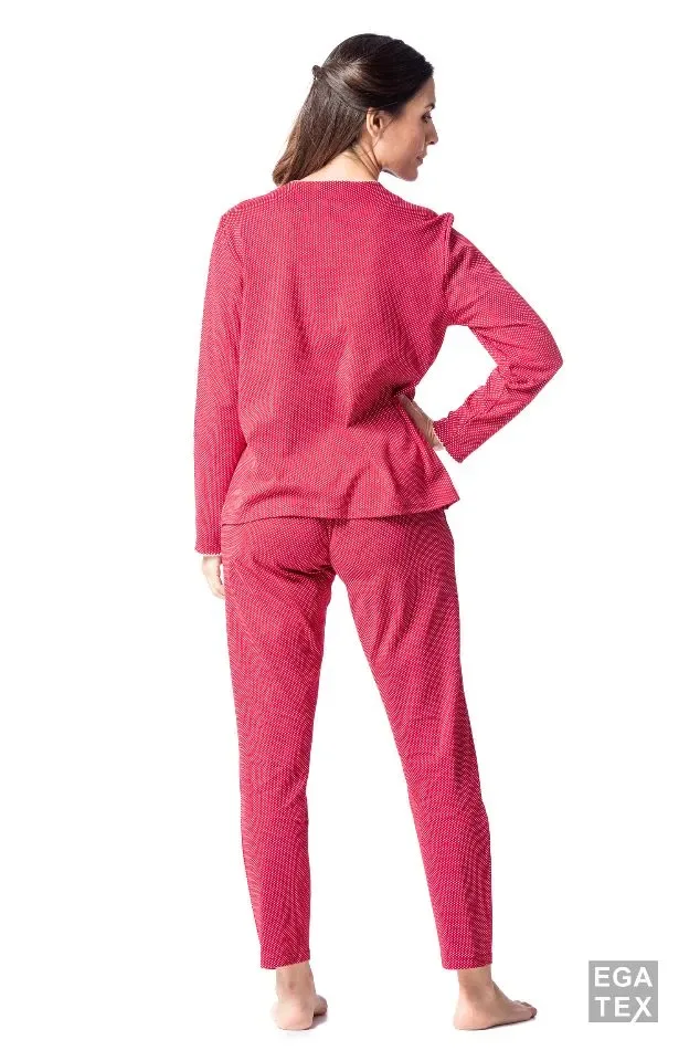Egatex Dames pyjama: Rood, lange mouwen ( EGA.388 )