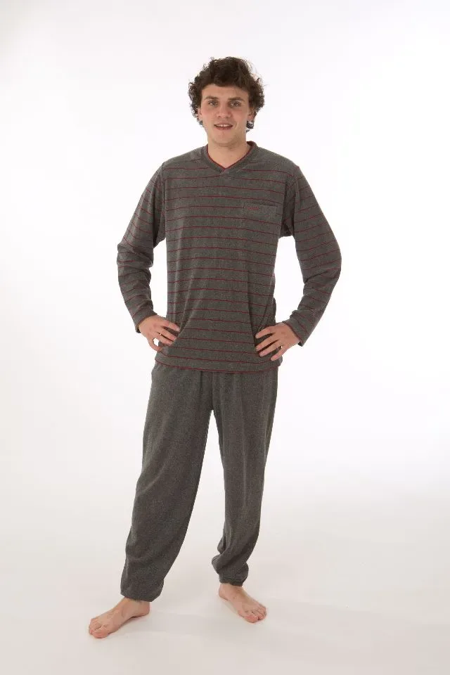 Perlina Heren Pyjama: Badstof, Grijs gestreept ( LINA.2 )