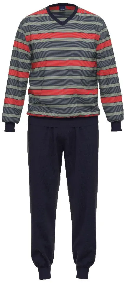 Ammann Heren pyjama: V hals, blauw gestreept  ( AMM.540 )