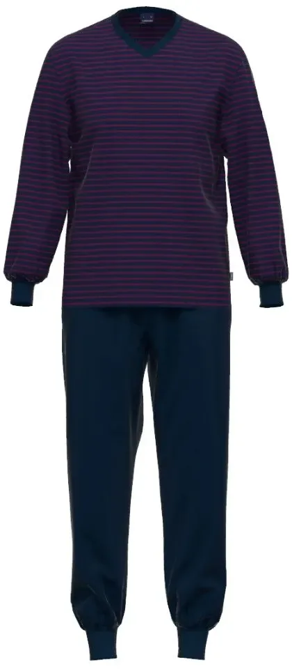 Ammann Heren Pyjama: Blauw / Bordeau, Interlock ( Winterkatoen ) ( AMM.567 )