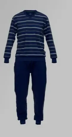 Gotzburg Pyjama Heren: Blauw gestreept, Velours, tot 3XL ( GOT.44 )
