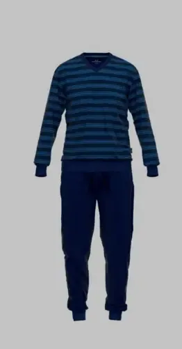 Gotzburg Pyjama Heren: Blauw gestreept, Badstof, tot 3XL ( GOT.43 )