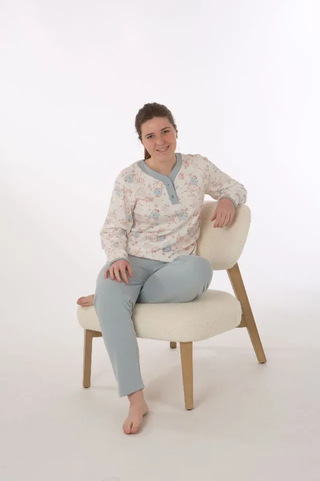 Perlina Dames pyjama: Astrid, gemoltoneerd, blauw ( LINA.10 )