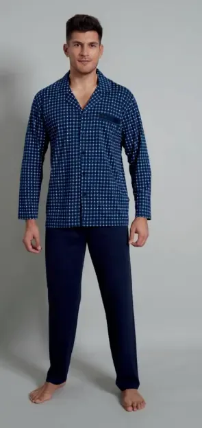Gotzburg Pyjama Heren: Doorknoop model, blauw ( GOT.47 )