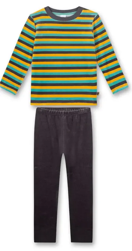 Sanetta Jongens Pyjama: Velours, gestreept ( SAN.74 )