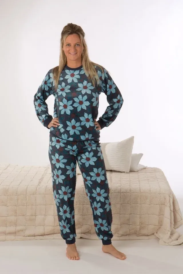 Perlina Dames Pyjama: Avia, Velours, blauw ( LINA.22 )