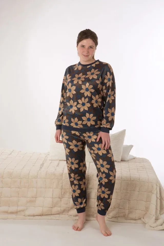 Perlina Dames Pyjama: Avia, Velours, bruin ( LINA.21 )