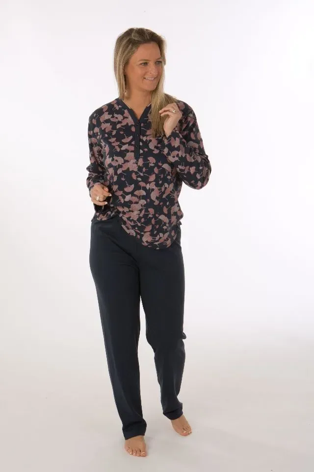 Perlina Dames Pyjama: Aziza, Gemoltoneerd, Blauw print ( LINA.30 )