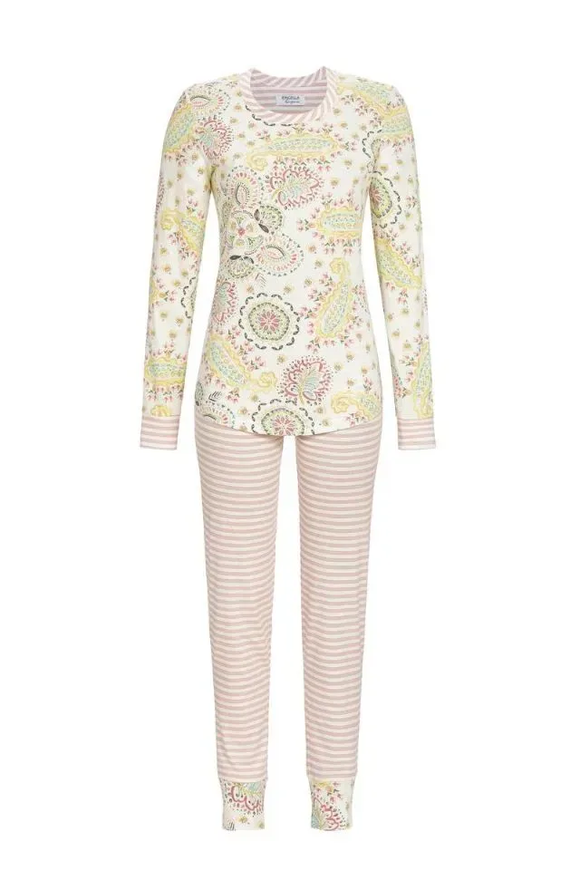 Ringella Dames pyjama: Ecru / roze print, lange mouw, modal / katoen ( RIN.480 )