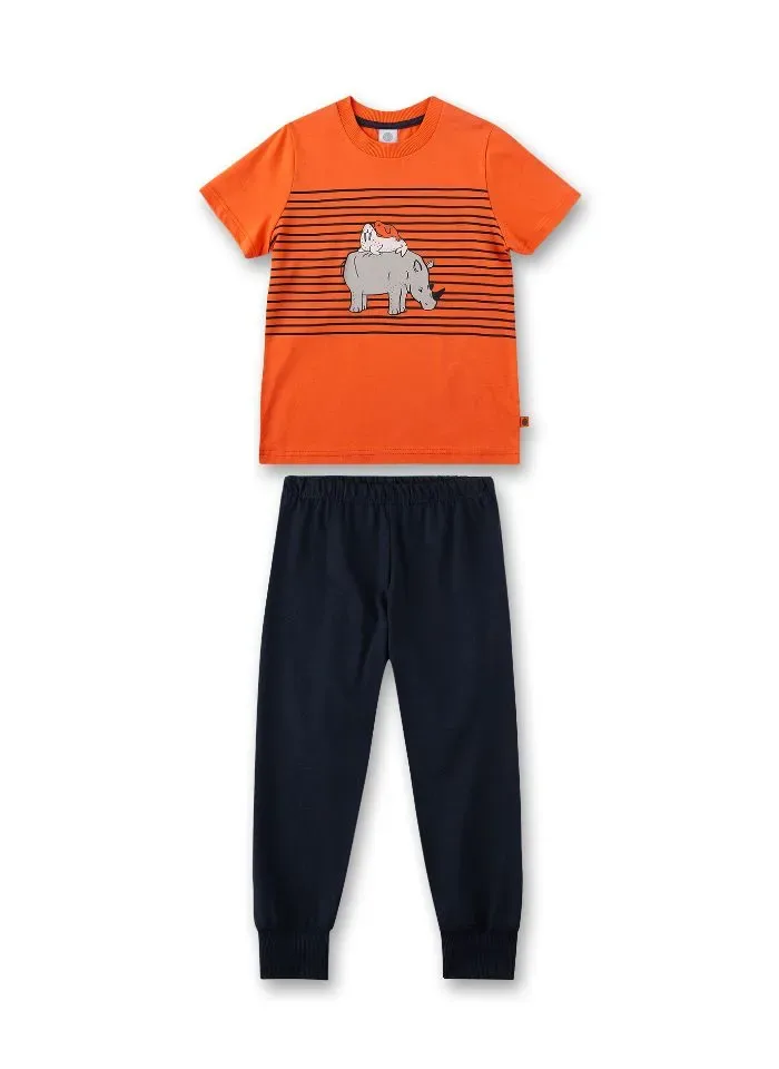Sanetta Jongens pyjama: Korte mouw / lange broek, Oranje ( SAN.96 )