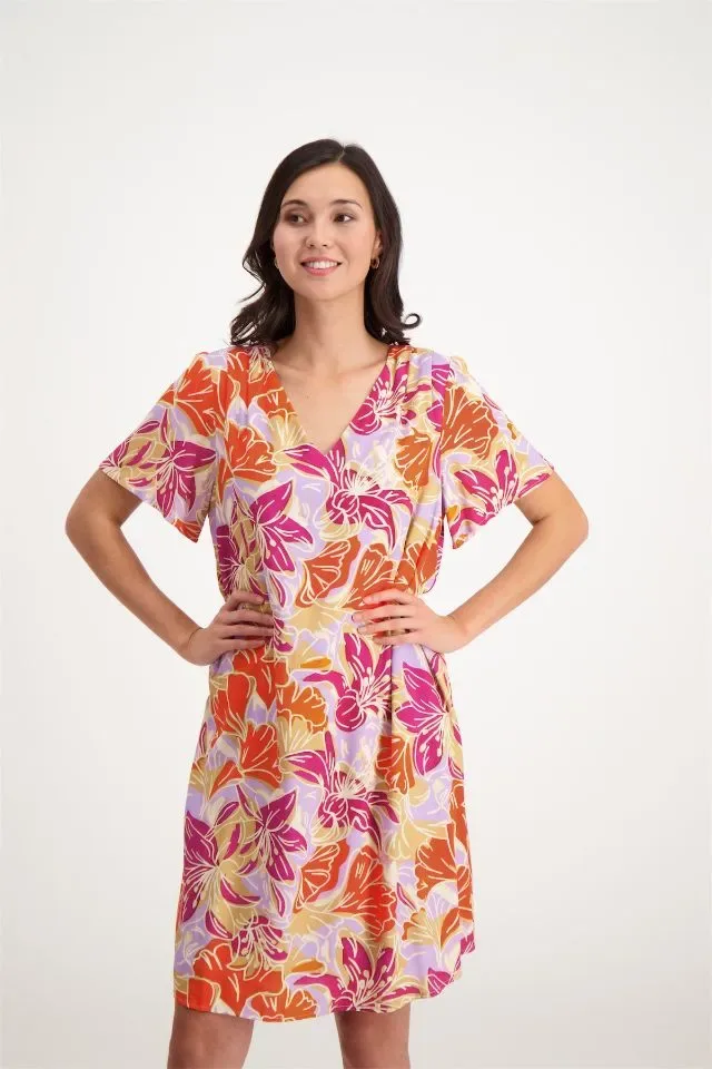 Signe Nature Kleed: Multi Color, Korte mouw, V hals ( Signe.1192 )