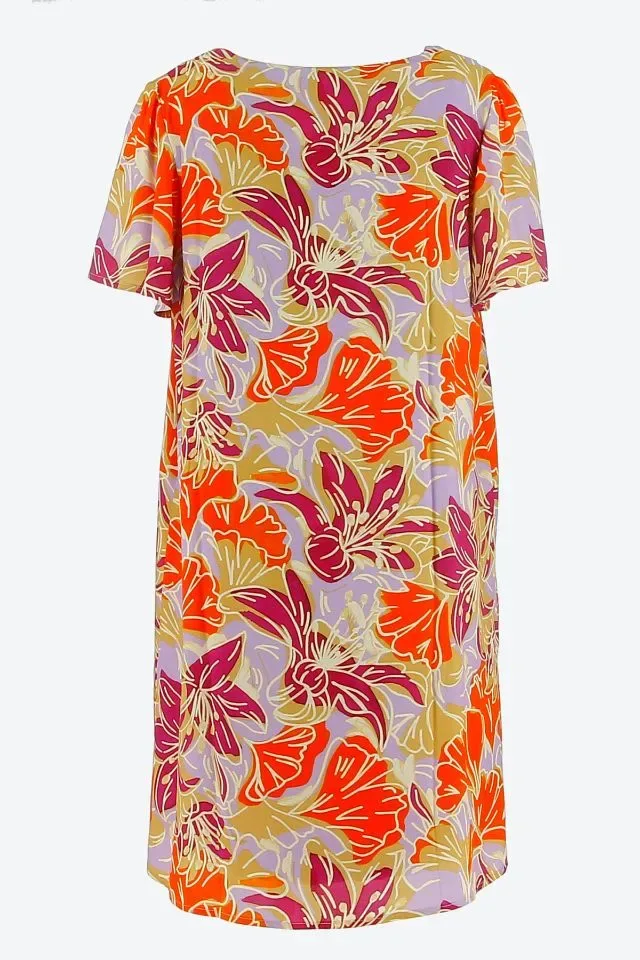 Signe Nature Kleed: Multi Color, Korte mouw, V hals ( Signe.1192 )