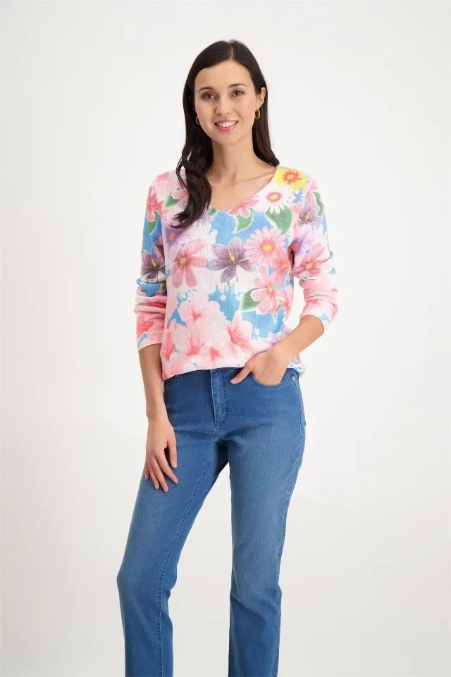 Signe Nature Pull: Gebloemd, V hals  sIGNE.1195