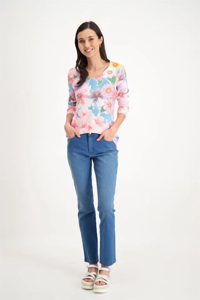 Signe Nature Pull: Gebloemd, V hals  sIGNE.1195