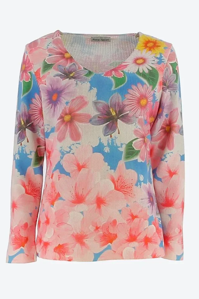 Signe Nature Pull: Gebloemd, V hals  sIGNE.1195