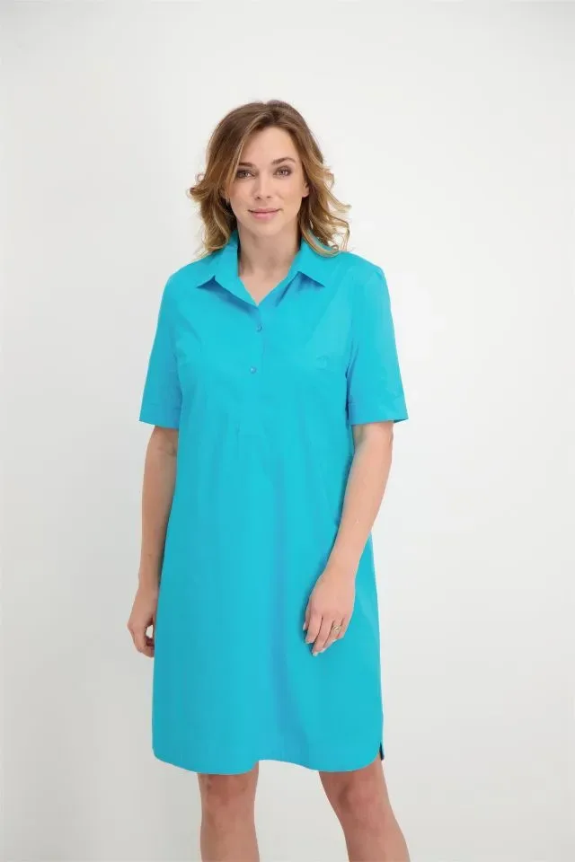 Signe Nature Kleed: Turquoise, korte mouw Katoen ( Signe.1196 )