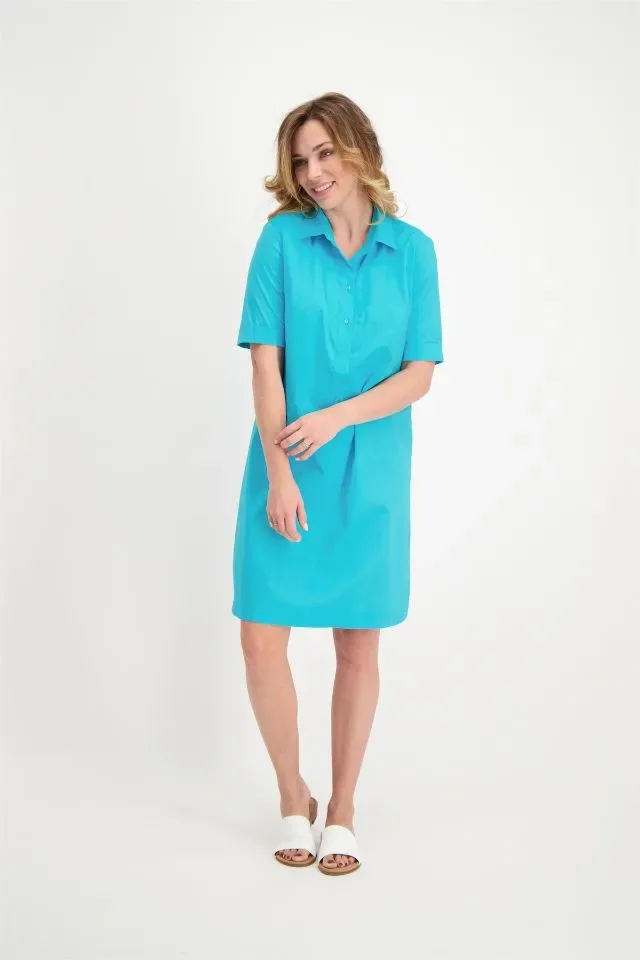 Signe Nature Kleed: Turquoise, korte mouw Katoen ( Signe.1196 )