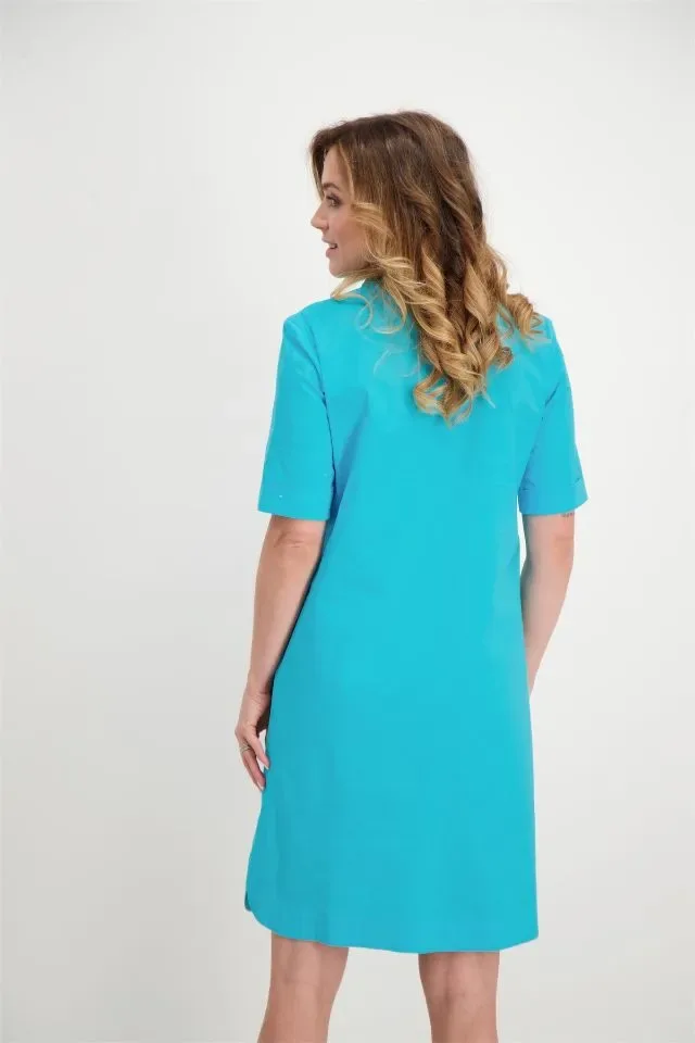 Signe Nature Kleed: Turquoise, korte mouw Katoen ( Signe.1196 )