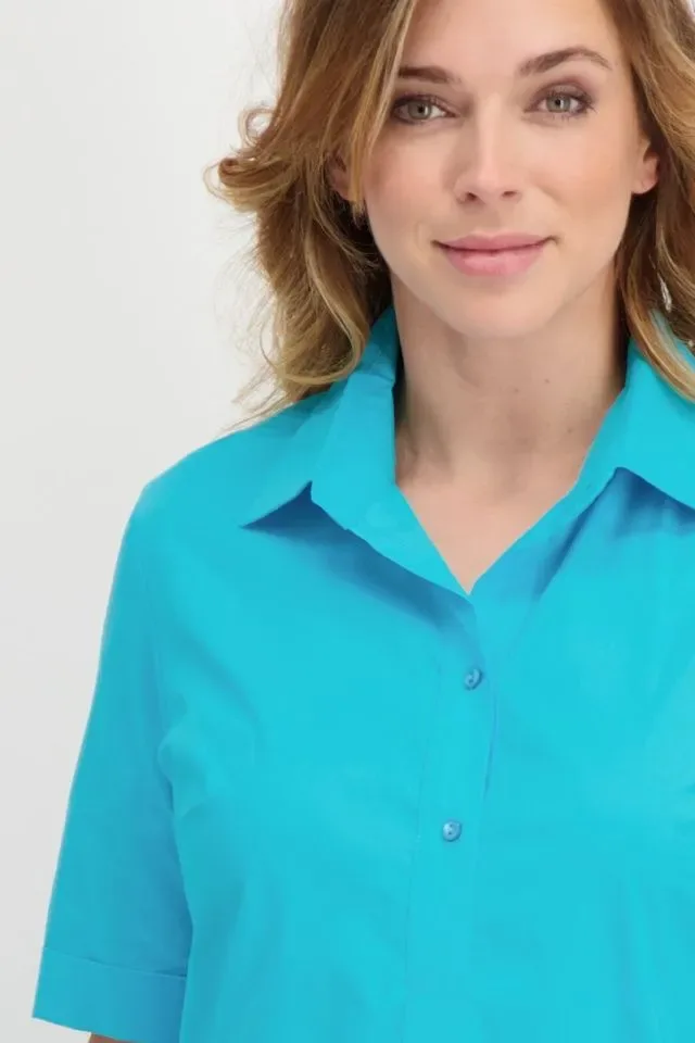 Signe Nature Kleed: Turquoise, korte mouw Katoen ( Signe.1196 )