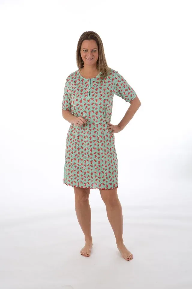Perlina Nachthemd dames: Watermeloen, Korte mouw, 95cm ( LINA.36 )