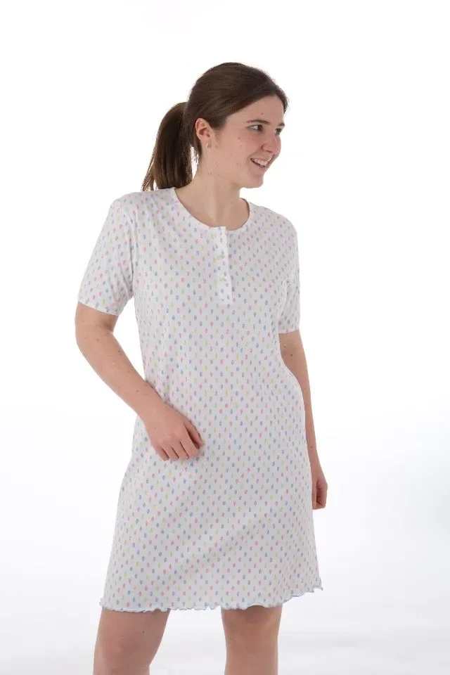 Perlina Nachthemd dames: ijsjes motief, Korte mouw, 95cm ( LINA.38 )