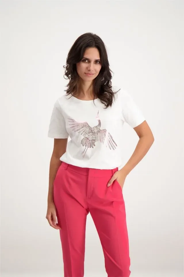 Signe Nature T-shirt: Fushia, vogelmotief ( Signe.1221 )