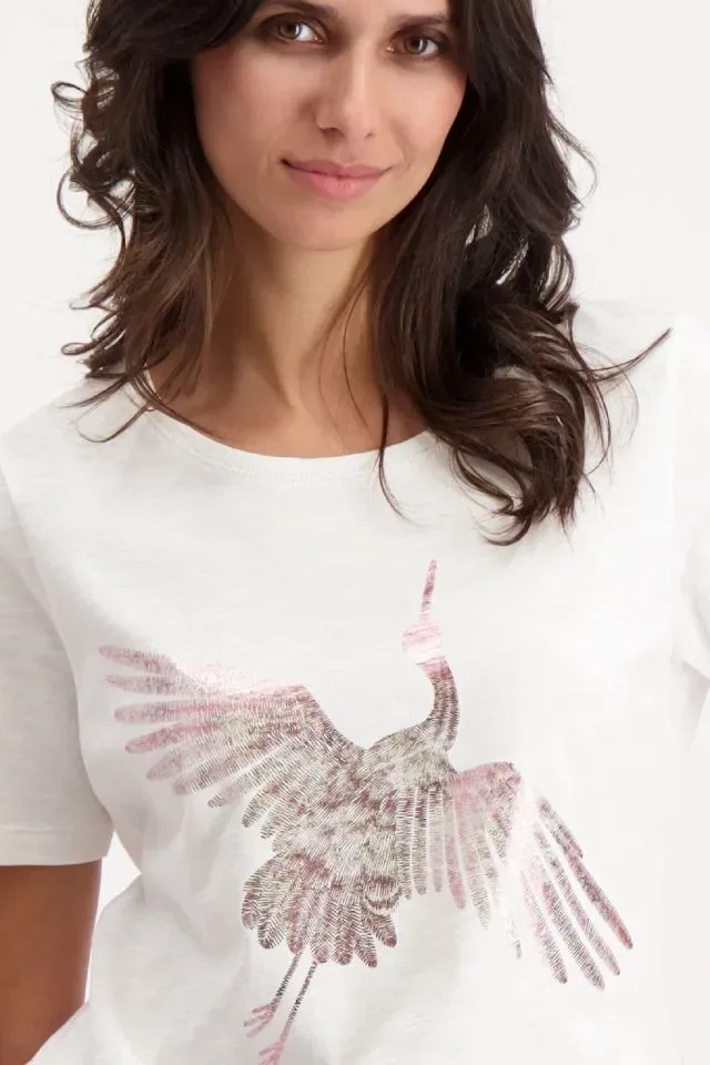 Signe Nature T-shirt: Fushia, vogelmotief ( Signe.1221 )