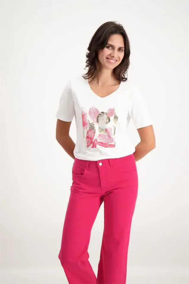 Signe nature T-shirt: Ecru / Fushia, Korte mouw ( Signe.1224 )